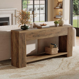 70.9" Farmhouse Fluted Console Table with 2-Tier Storage