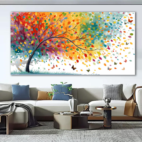 Tree of Life Canvas Wall Art – Colorful Butterfly Landscape, Multiple Sizes