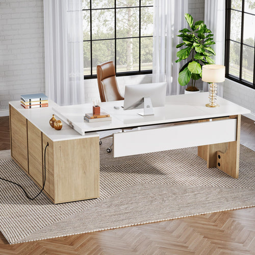 L-Shaped Executive Desk with Cabinet & Storage
