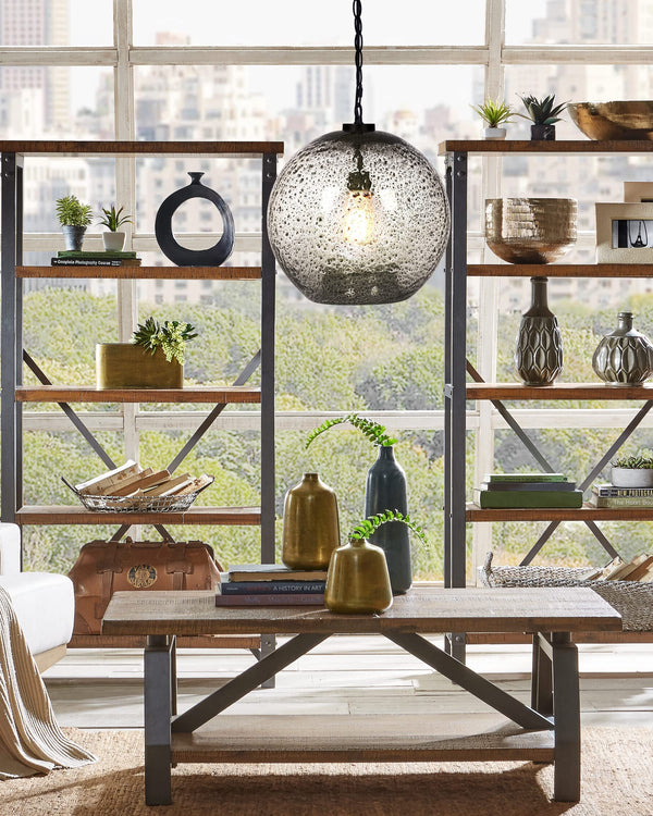 Hand Blown Glass Globe Pendant Light – Rustic Farmhouse Hanging Ceiling Fixture