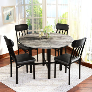 Round Dining Table Set for 4 with Faux Leather Chairs