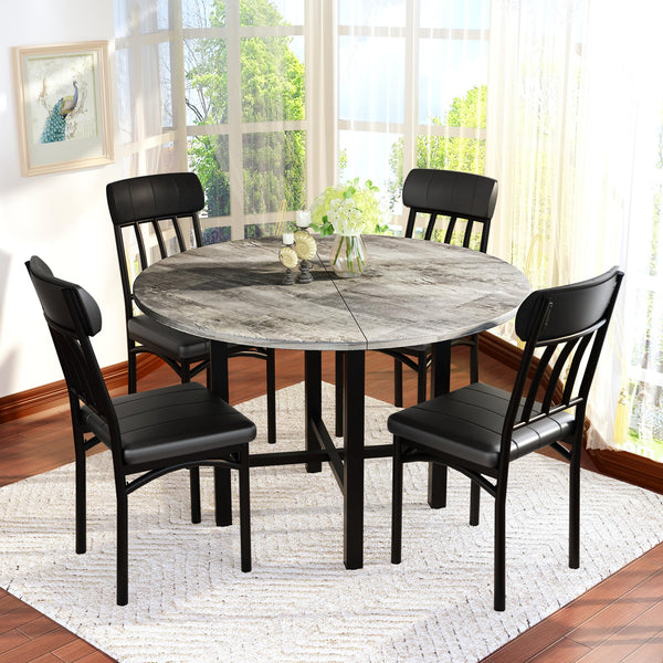Round Dining Table Set for 4 with Faux Leather Chairs