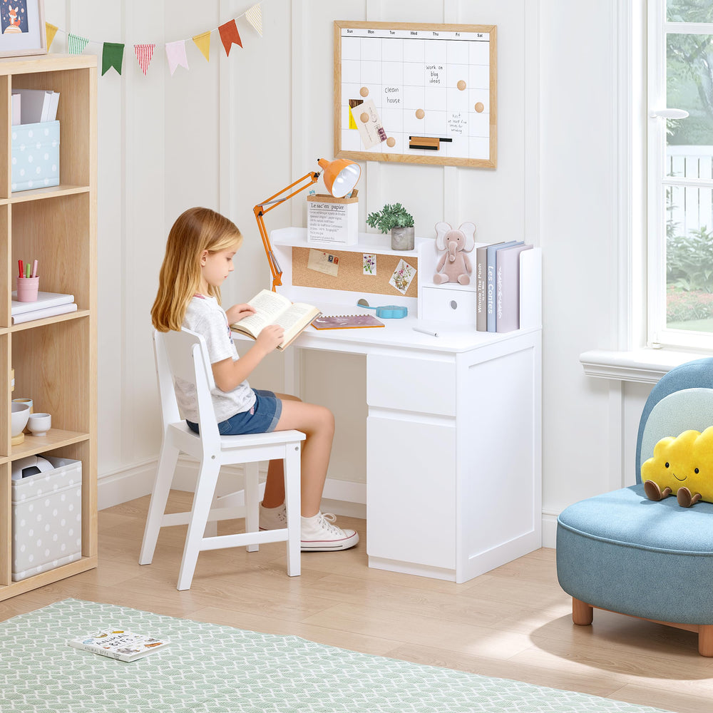 Kids Desk and Chair Set with Hutch and Storage