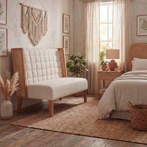 Mid-Century Modern Loveseat with Rattan Arms