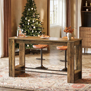 63'' Counter Height Bar Table with Metal Footrests