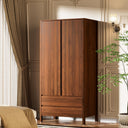 Tall Wardrobe Cabinet with Drawers and Hanging Rod