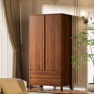 Tall Wardrobe Cabinet with Drawers and Hanging Rod