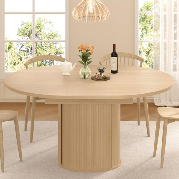 Extendable Round to Oval Dining Table with Storage Cabinet