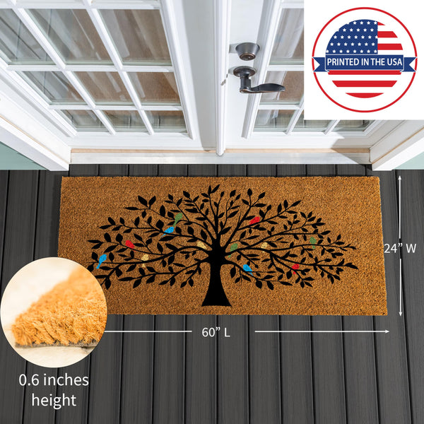 Tree of Life Coir Doormat — 2' x 5' Large Outdoor Indoor Welcome Mat