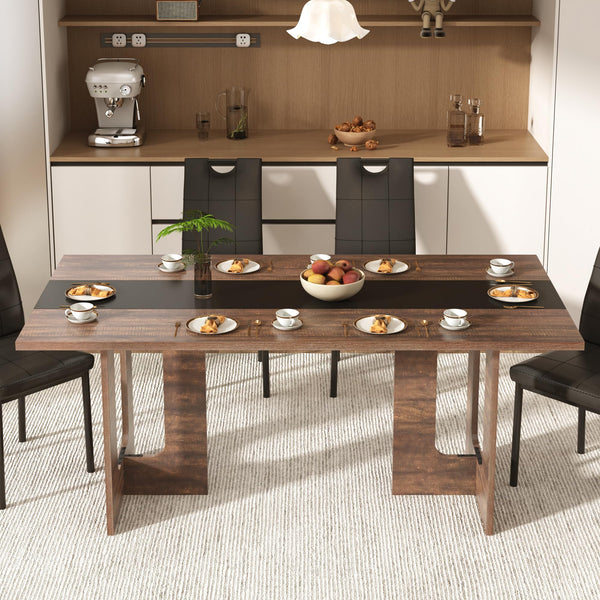 7-Piece Dining Table & Chairs Set – 71" Rectangle Table with 6 Upholstered Chairs