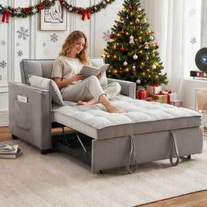 Convertible Futon Sofa Bed with Adjustable Backrest & Storage Pockets