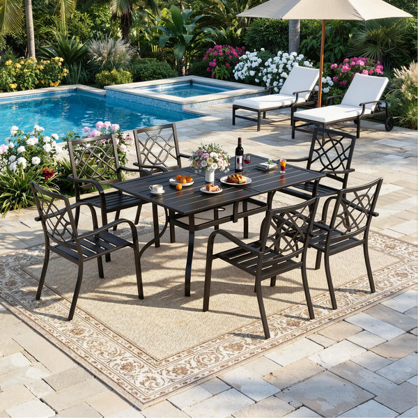 Rectangular Outdoor Patio Dining Table with Umbrella Hole