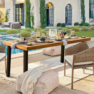 Solid Acacia Wood Dining Table for 6 with Metal Legs – 69 inch