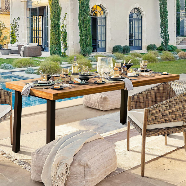 Solid Acacia Wood Dining Table for 6 with Metal Legs – 69 inch