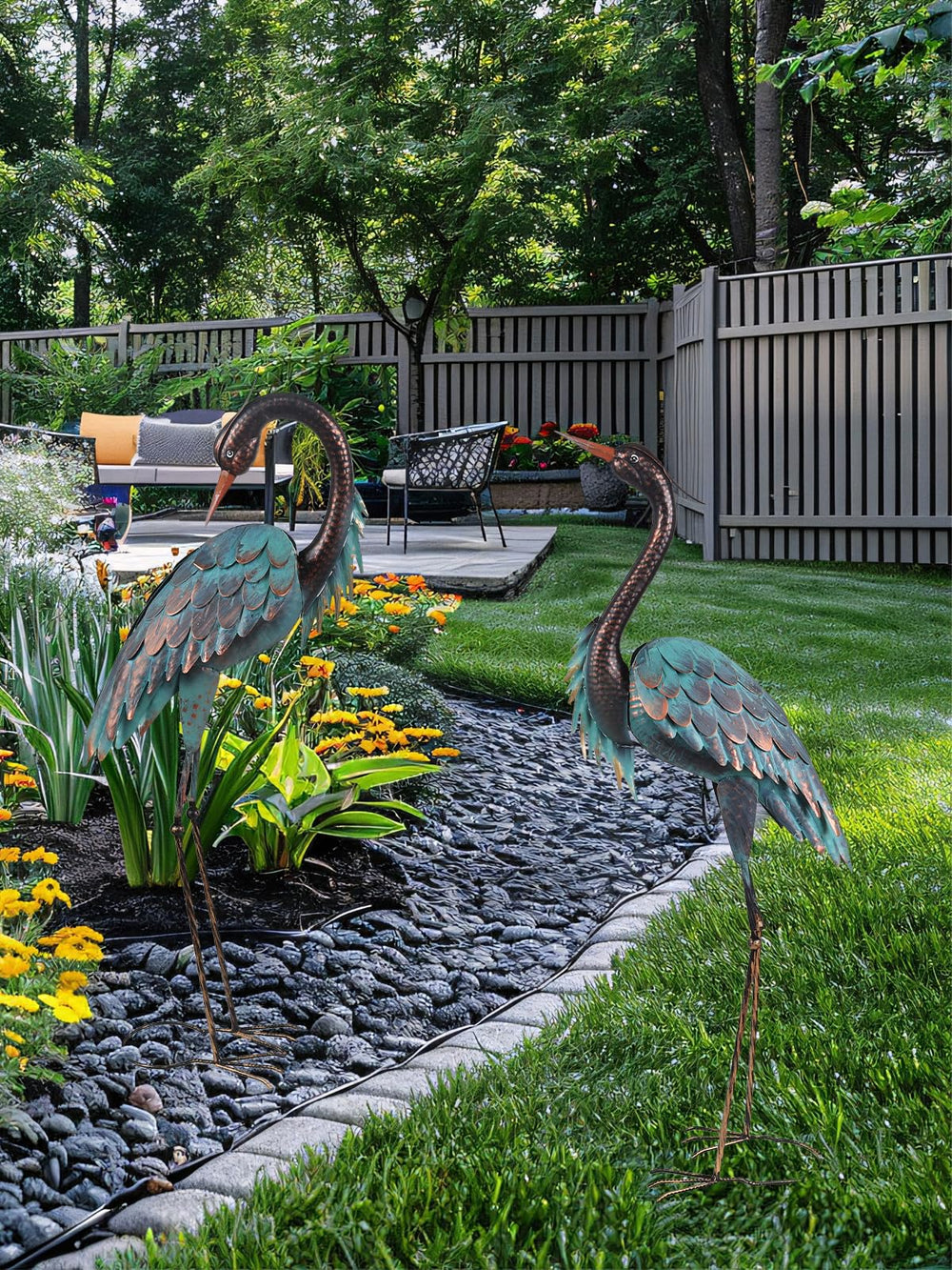 Metal Blue Heron Garden Statues Set of 2 – Outdoor Yard Art Lawn Sculptures