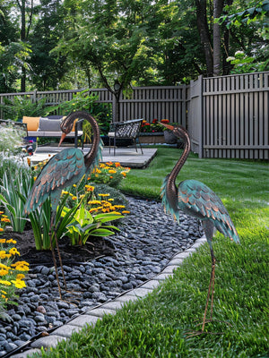 Metal Blue Heron Garden Statues Set of 2 – Outdoor Yard Art Lawn Sculptures