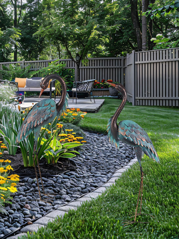 Metal Blue Heron Garden Statues Set of 2 – Outdoor Yard Art Lawn Sculptures