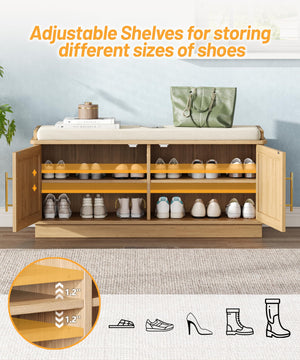 Fluted Shoe Storage Bench with Cushion