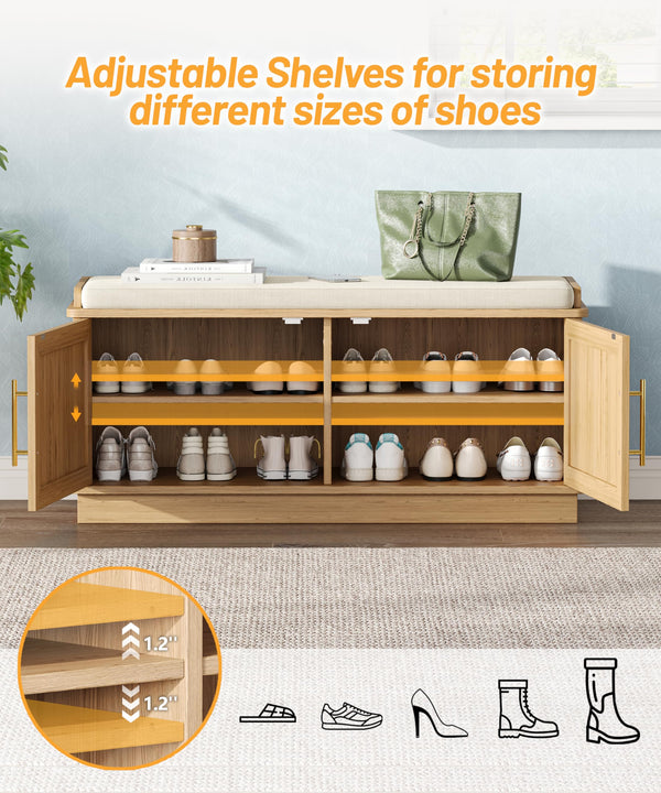 Fluted Shoe Storage Bench with Cushion