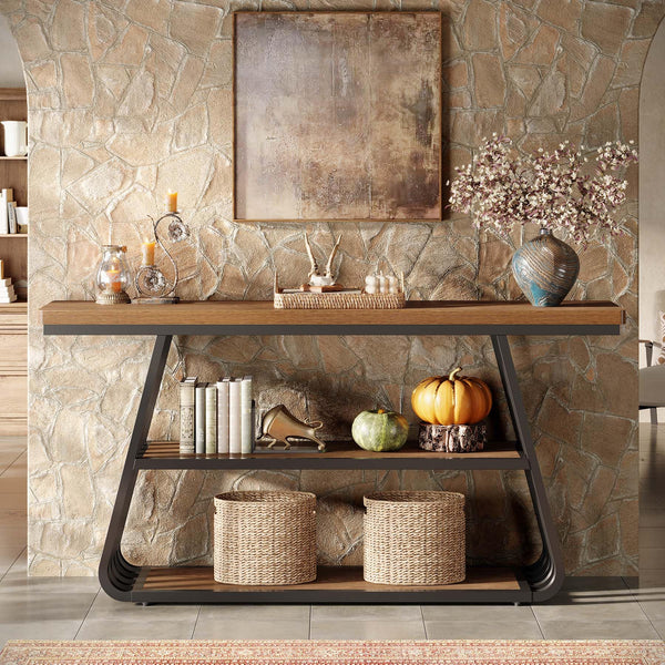 55" 3-Tier Console Table with Iron Frame