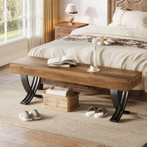 55-Inch Industrial Entryway Shoe Bench with Metal X-Shaped Legs
