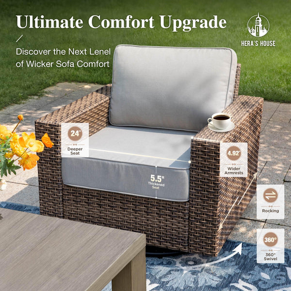 Outdoor Wicker Patio Conversation Set with Swivel Chairs
