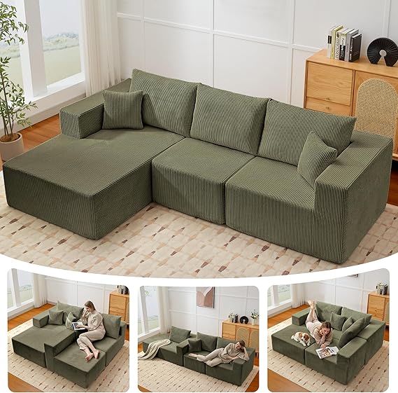 L-Shaped Modular Sectional Sofa with Memory Foam Deep Seat