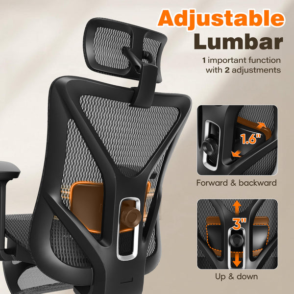 Ergonomic Mesh Office Chair with Footrest, Reclining Back & Adjustable Lumbar Support