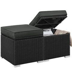 Wicker Patio Ottoman Set of 2 with Storage & Cushion