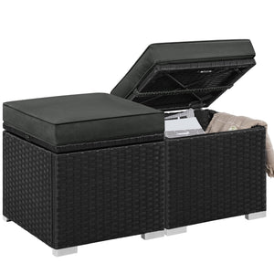 Wicker Patio Ottoman Set of 2 with Storage & Cushion