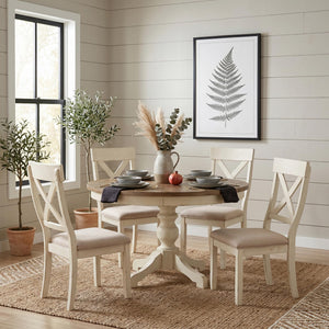 5-Piece Round Dining Table Set with Cross Back Chairs
