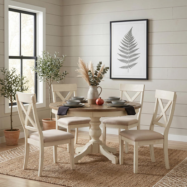 5-Piece Round Dining Table Set with Cross Back Chairs