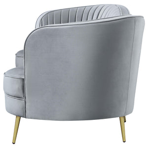 Gray Velvet Channel Tufted Sofa with Inverted Camelback