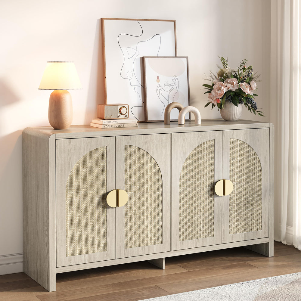 55" Rattan Sideboard Buffet Cabinet with Arch Doors