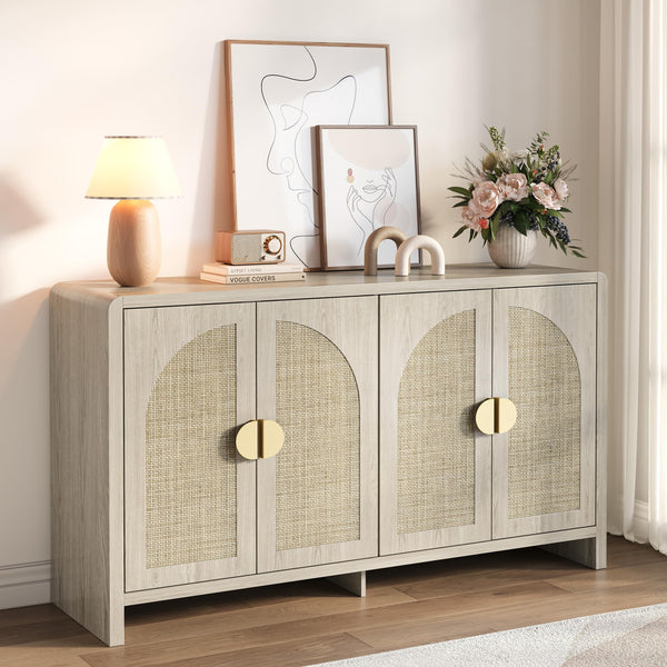 55" Rattan Sideboard Buffet Cabinet with Arch Doors