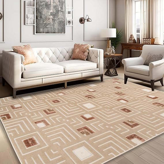 5x7 Sisal-Inspired Geometric Area Rug – Indoor & Outdoor
