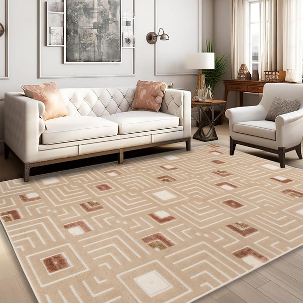 5x7 Sisal-Inspired Geometric Area Rug – Indoor & Outdoor
