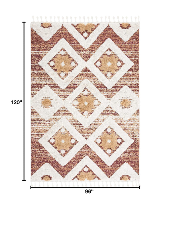 8x10 Moroccan Tassel Shag Area Rug – Boho Diamond Design, Plush Pile, Non-Shedding