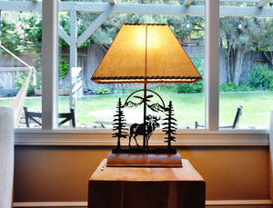 Rustic Moose Table Lamp with Inline Dimmer – Steel Patina Finish, 26"H
