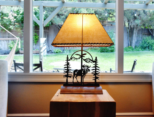 Rustic Moose Table Lamp with Inline Dimmer – Steel Patina Finish, 26"H