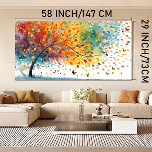 Tree of Life Canvas Wall Art – Colorful Butterfly Landscape, Multiple Sizes