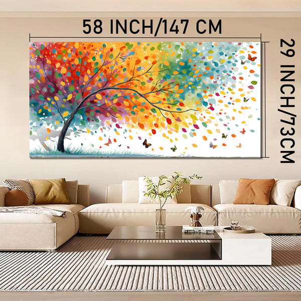 Tree of Life Canvas Wall Art – Colorful Butterfly Landscape, Multiple Sizes