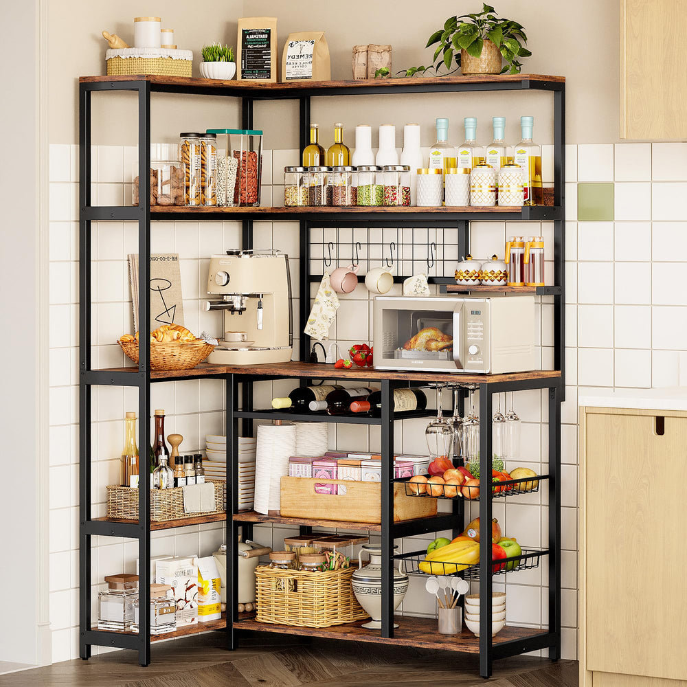 L-Shaped 6-Tier Corner Baker's Rack with Power Outlet
