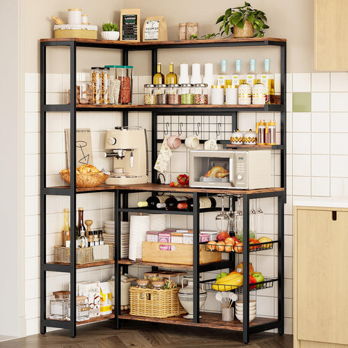 L-Shaped 6-Tier Corner Baker's Rack with Power Outlet