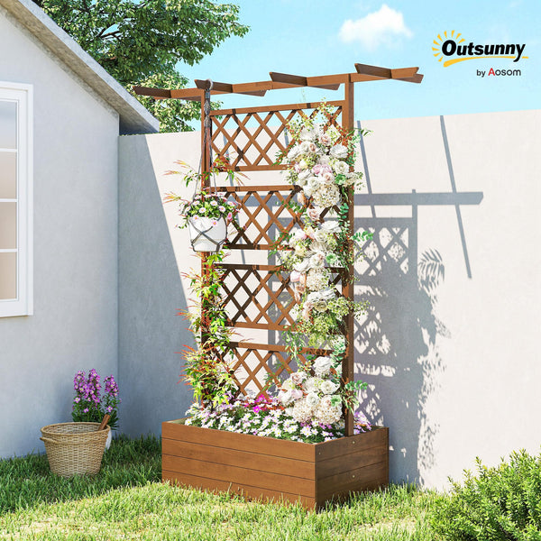 Raised Garden Bed with Trellis and Pergola Roof – Fir Wood Planter Box