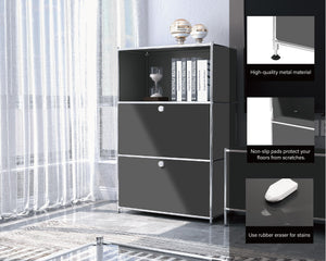 Metal Cabinet with Flap Doors & Open Shelves