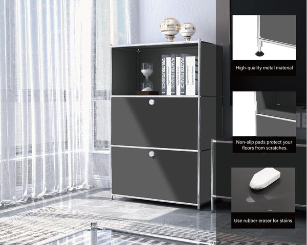 Metal Cabinet with Flap Doors & Open Shelves