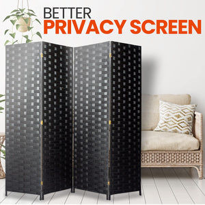 4-Panel Folding Room Divider – Woven Fiber Privacy Screen