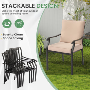 Metal Stackable Outdoor Patio Dining Chairs Set with Cushions – Khaki