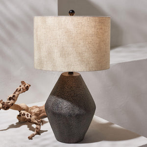 Modern Rustic Table Lamp with Oatmeal Drum Shade